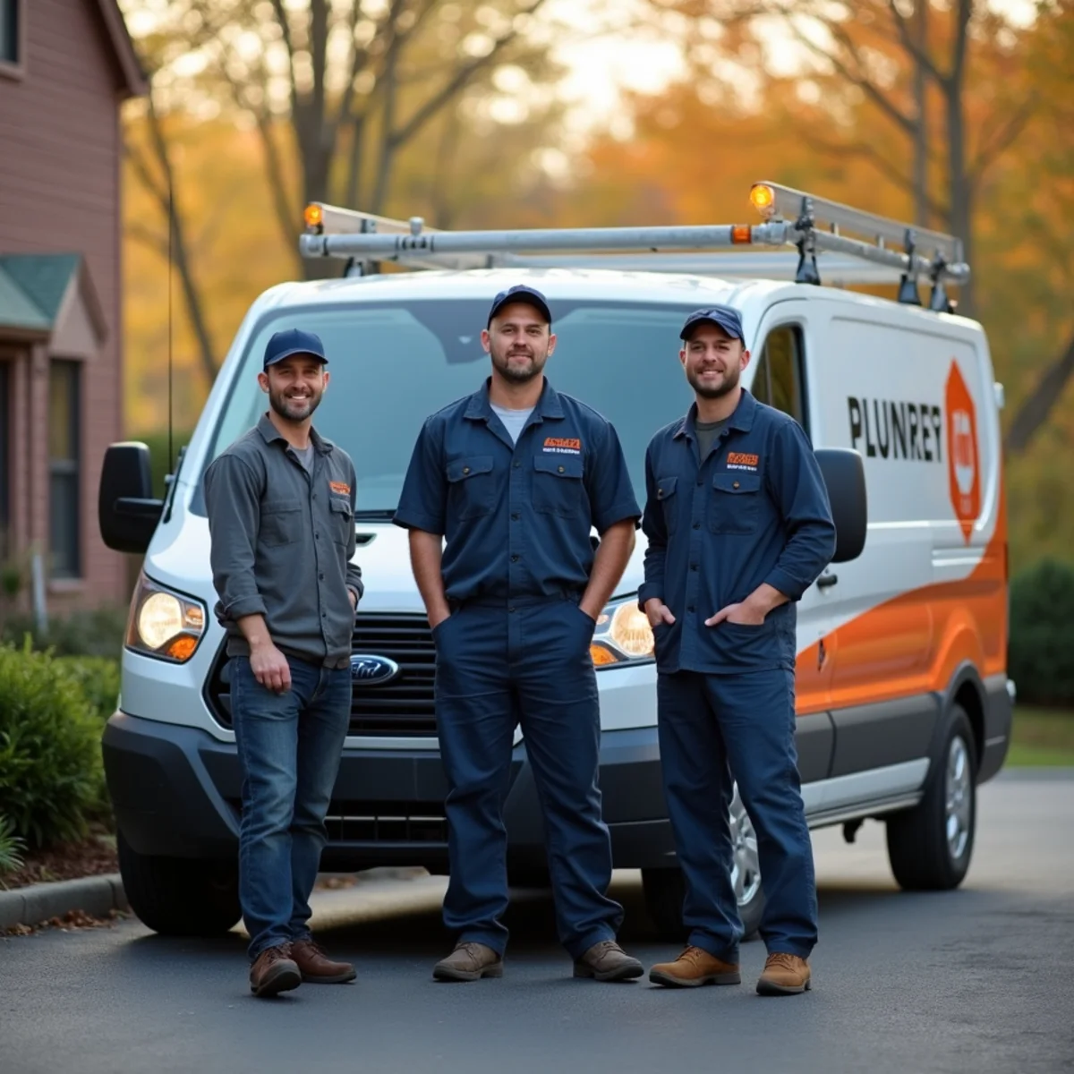 King of Prussia Plumbing Pros team and owner beside their service van