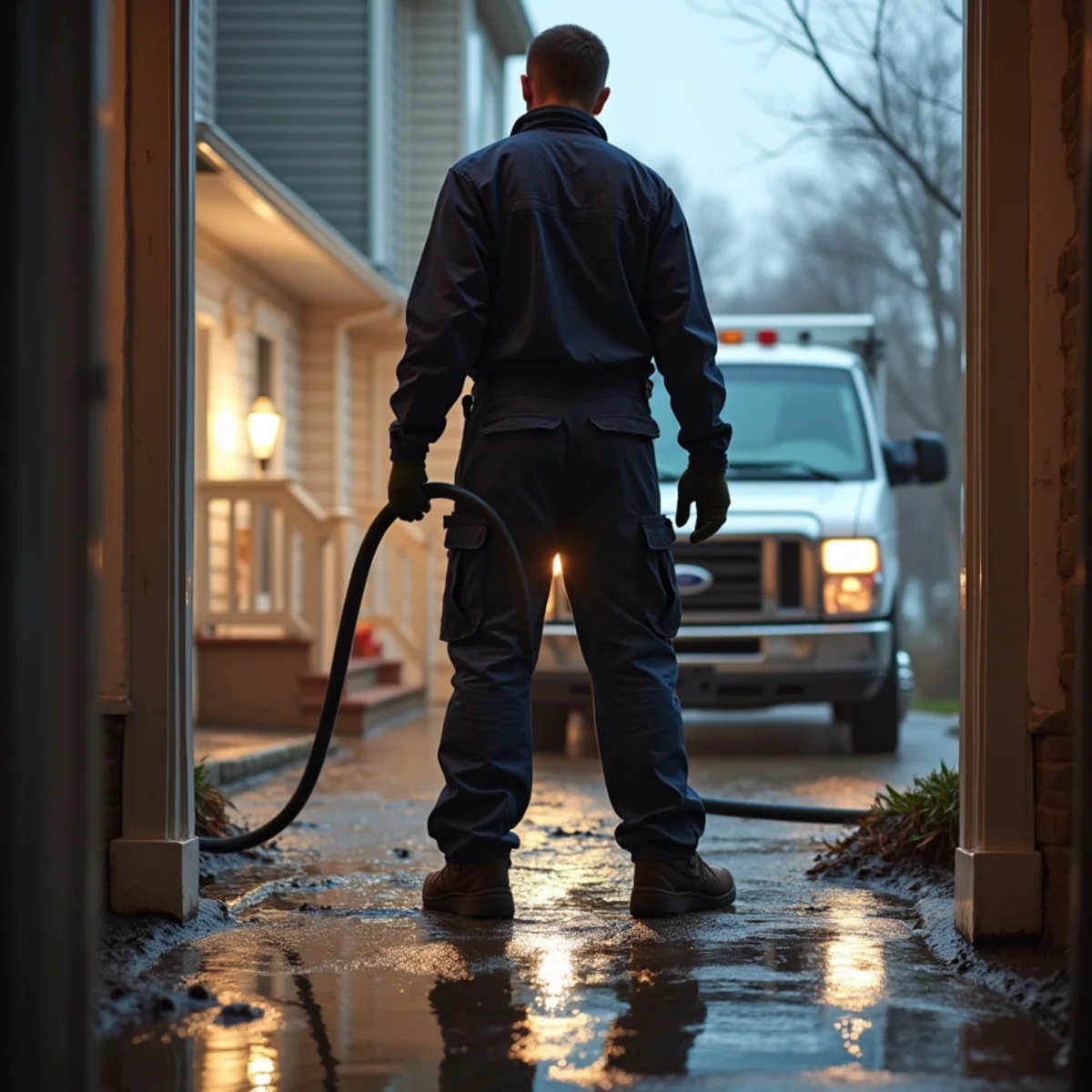 Water being pumped out of a flooded basement in King of Prussia PA after a storm