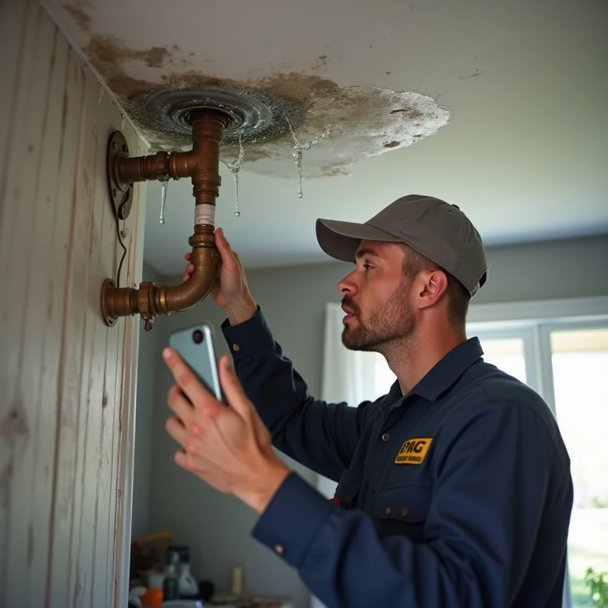 Water spraying from a burst copper pipe in a King of Prussia basement