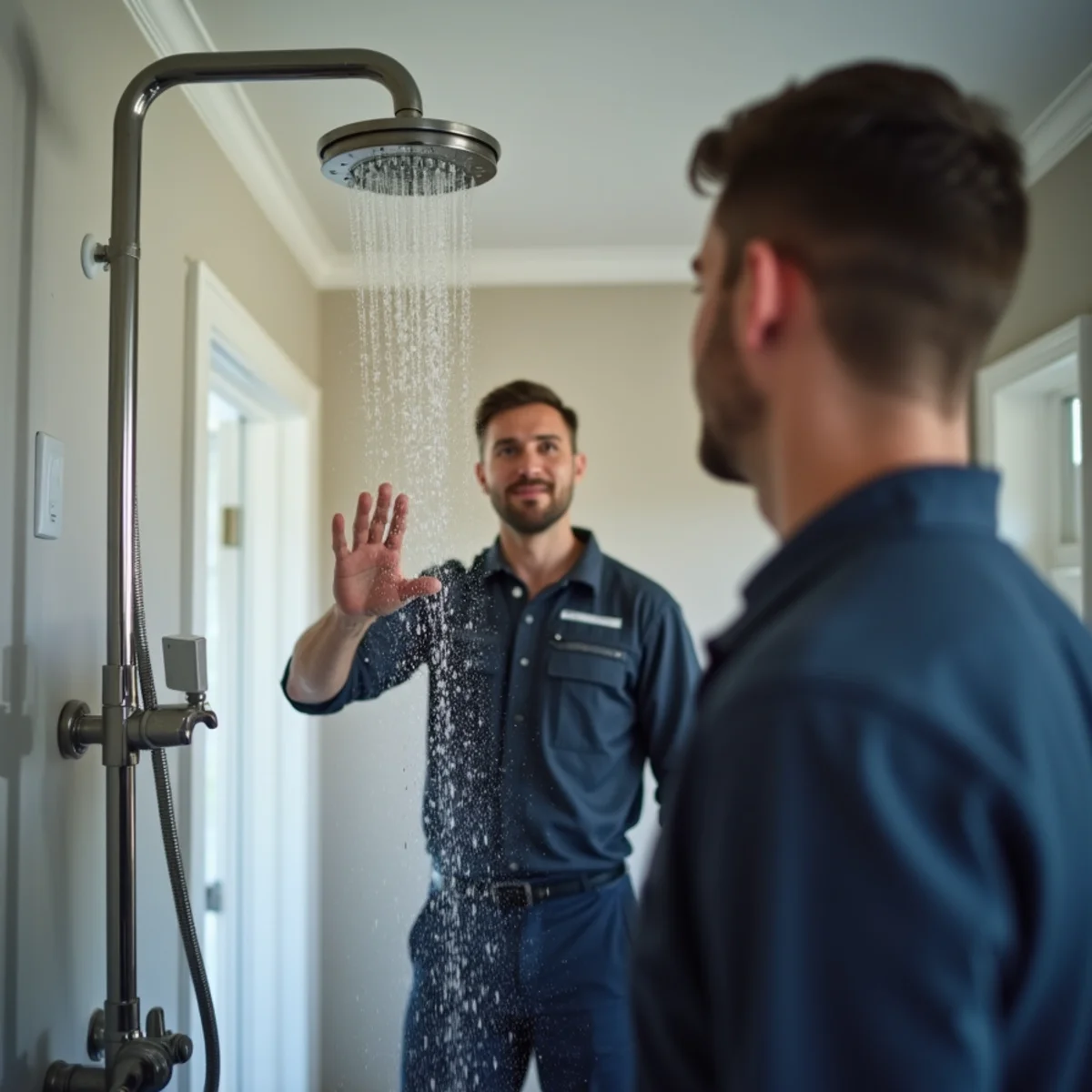 Homeowner inspecting a water heater with no hot water in a Wayne, PA basement