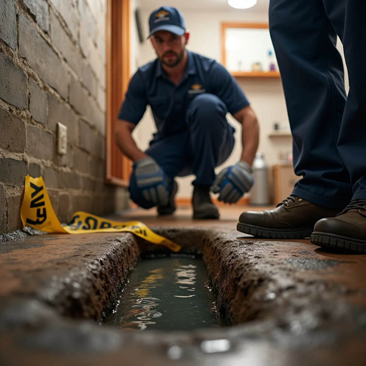Flooded basement floor drain with sewage backup in a Norristown home