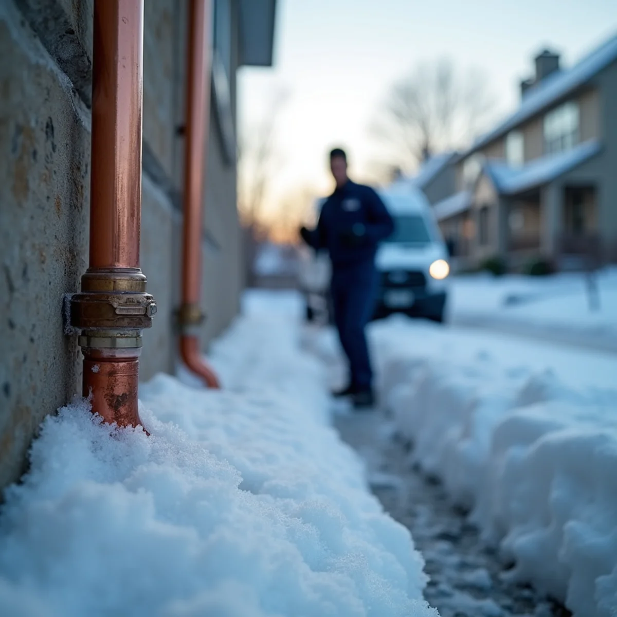 Frost-covered pipe in an unheated Pennsylvania basement during a winter freeze