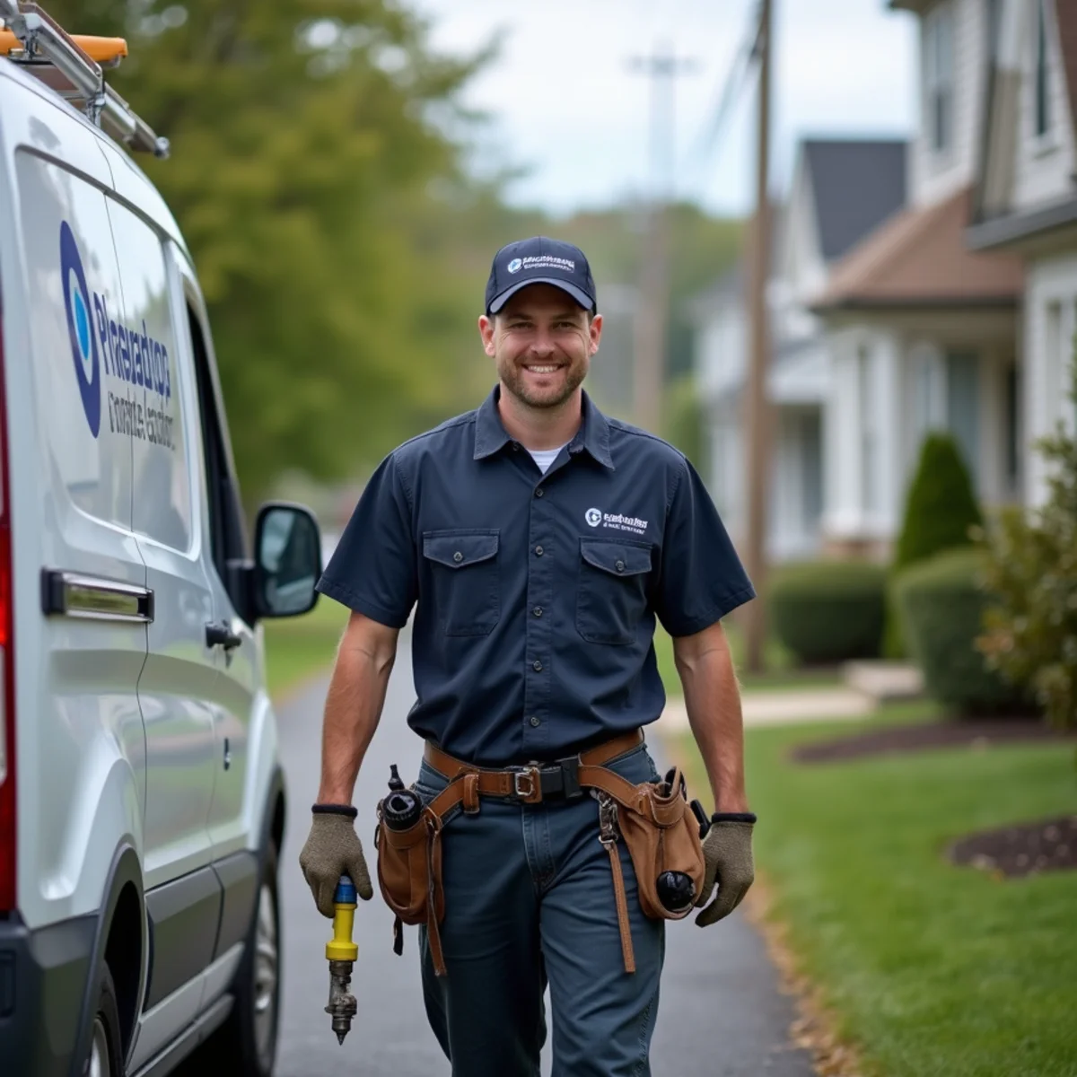 Plumber setting a pressure-reducing valve on a hillside home on College Hill in Easton PA